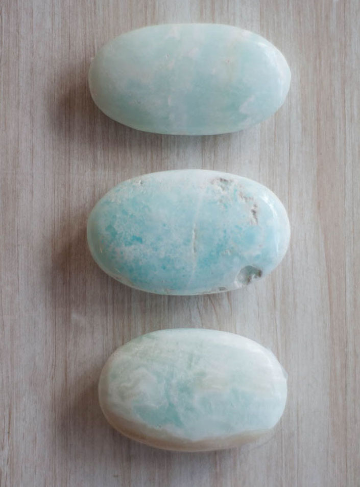 Caribbean Light Blue Calcite Palm Stone - small